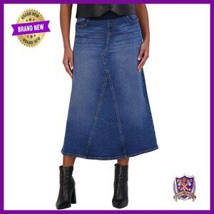 Maternity Denim Maxi Skirt with Pockets - A Line Over Belly Long